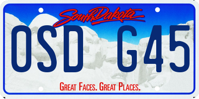 SD license plate 0SDG45