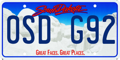 SD license plate 0SDG92