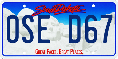 SD license plate 0SED67