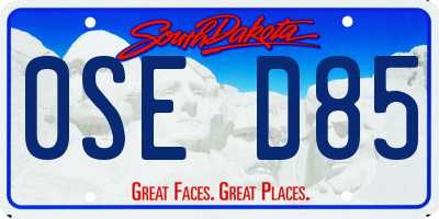 SD license plate 0SED85