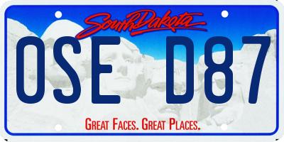 SD license plate 0SED87