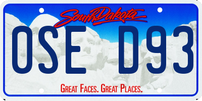 SD license plate 0SED93