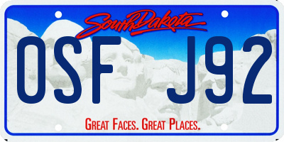 SD license plate 0SFJ92