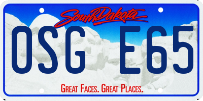 SD license plate 0SGE65
