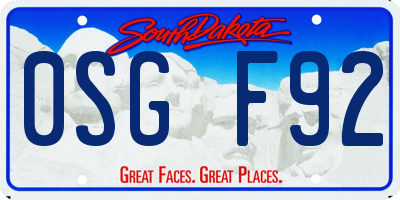 SD license plate 0SGF92