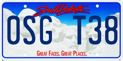 SD license plate 0SGT38