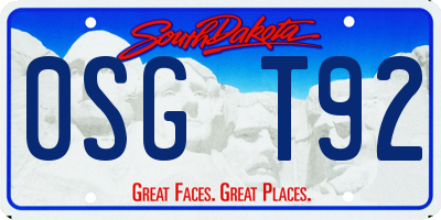 SD license plate 0SGT92