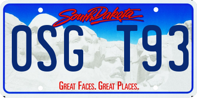 SD license plate 0SGT93
