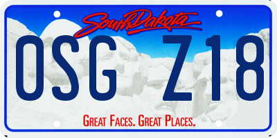 SD license plate 0SGZ18