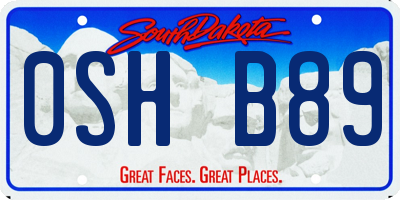 SD license plate 0SHB89