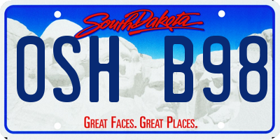 SD license plate 0SHB98