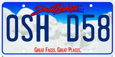 SD license plate 0SHD58