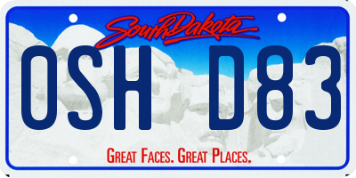 SD license plate 0SHD83