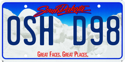 SD license plate 0SHD98