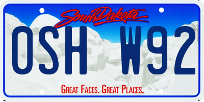 SD license plate 0SHW92