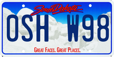 SD license plate 0SHW98