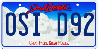 SD license plate 0SID92