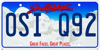 SD license plate 0SIQ92