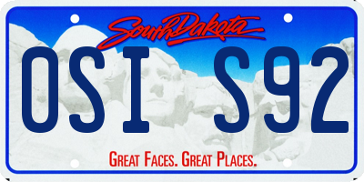 SD license plate 0SIS92