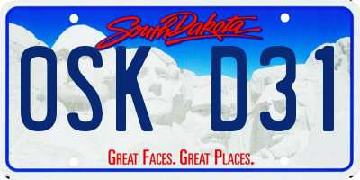 SD license plate 0SKD31