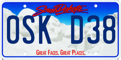 SD license plate 0SKD38