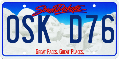 SD license plate 0SKD76