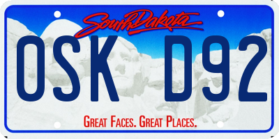SD license plate 0SKD92