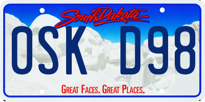 SD license plate 0SKD98