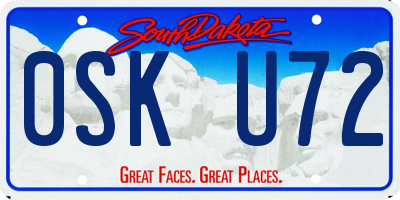 SD license plate 0SKU72