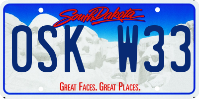 SD license plate 0SKW33
