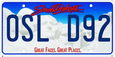 SD license plate 0SLD92