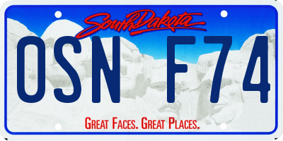 SD license plate 0SNF74