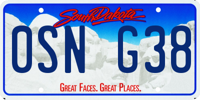 SD license plate 0SNG38