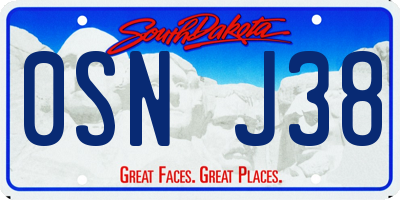 SD license plate 0SNJ38