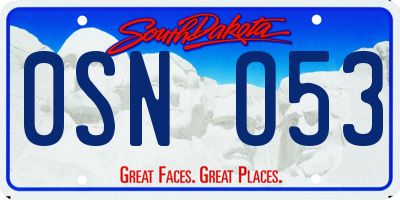 SD license plate 0SNO53