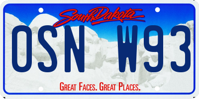 SD license plate 0SNW93