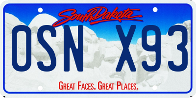 SD license plate 0SNX93