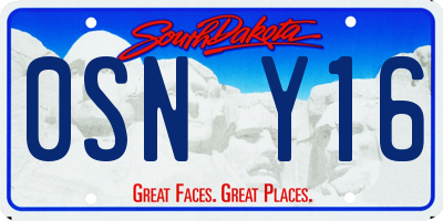 SD license plate 0SNY16