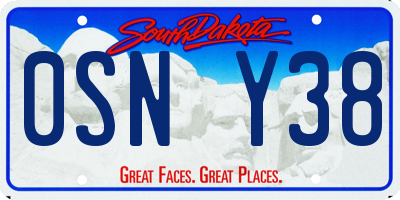 SD license plate 0SNY38