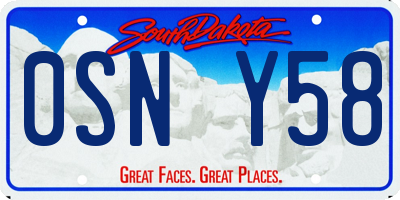 SD license plate 0SNY58