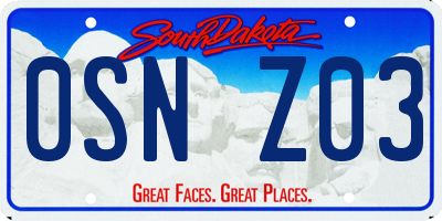 SD license plate 0SNZ03
