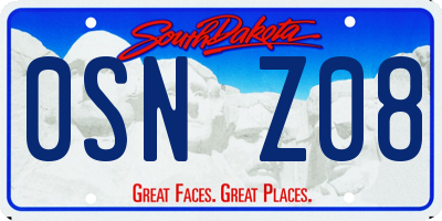 SD license plate 0SNZ08