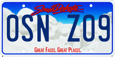SD license plate 0SNZ09