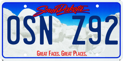 SD license plate 0SNZ92