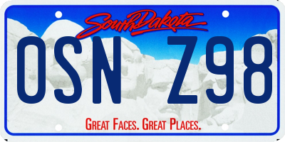 SD license plate 0SNZ98