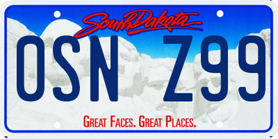 SD license plate 0SNZ99