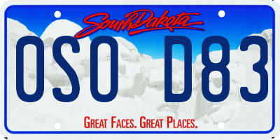 SD license plate 0SOD83