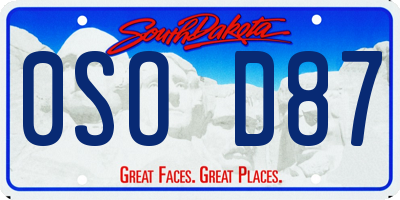 SD license plate 0SOD87