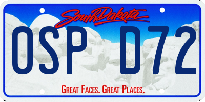 SD license plate 0SPD72