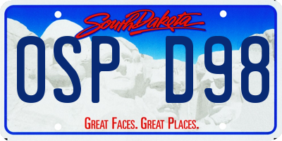 SD license plate 0SPD98